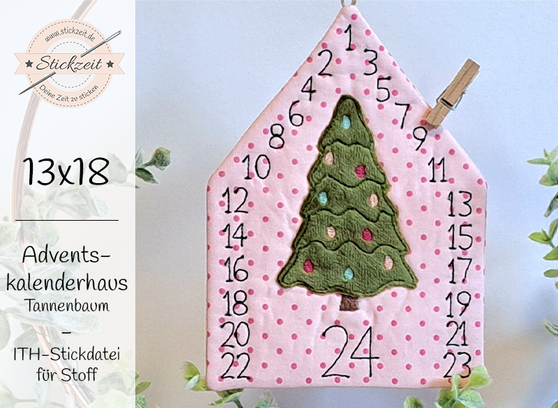 Adventskalenderhaus aus Stoff Tannenbaum - ITH-Stickdatei